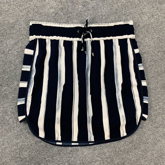 Moods Of Norway Skirt Womens 36 US 4 Navy Curved Hem Striped Drawstring Lined - Picture 2 of 11